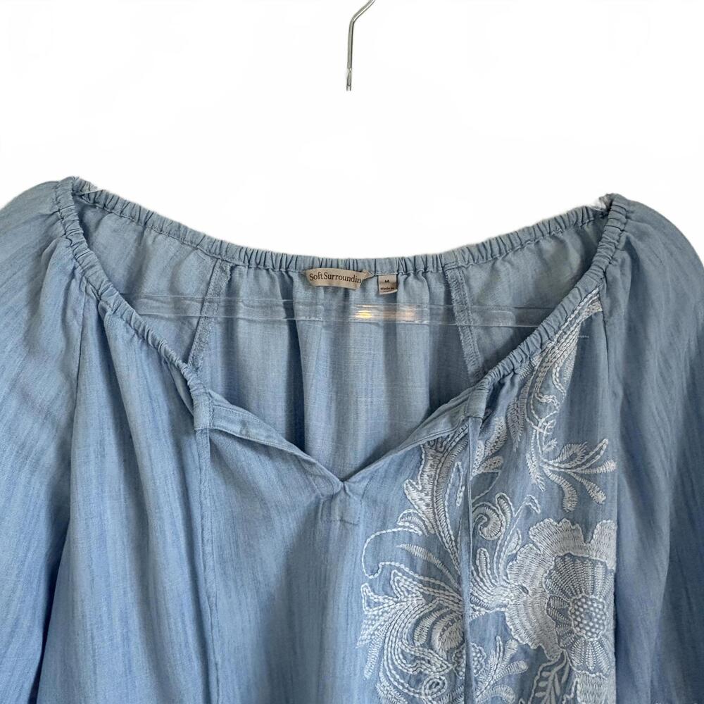 Soft Surroundings | Women’s Long Sleeve Chambray Embroidered Tassel Top Size M - Picture 4 of 5